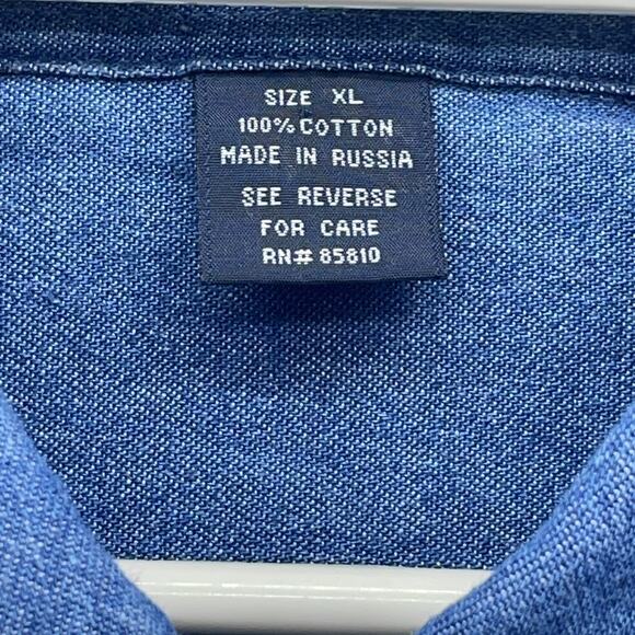 Vtg 90's Sz XL Artsy Classic Denim Chambray Embroidered Country Fall Leaves Tree - Picture 3 of 7